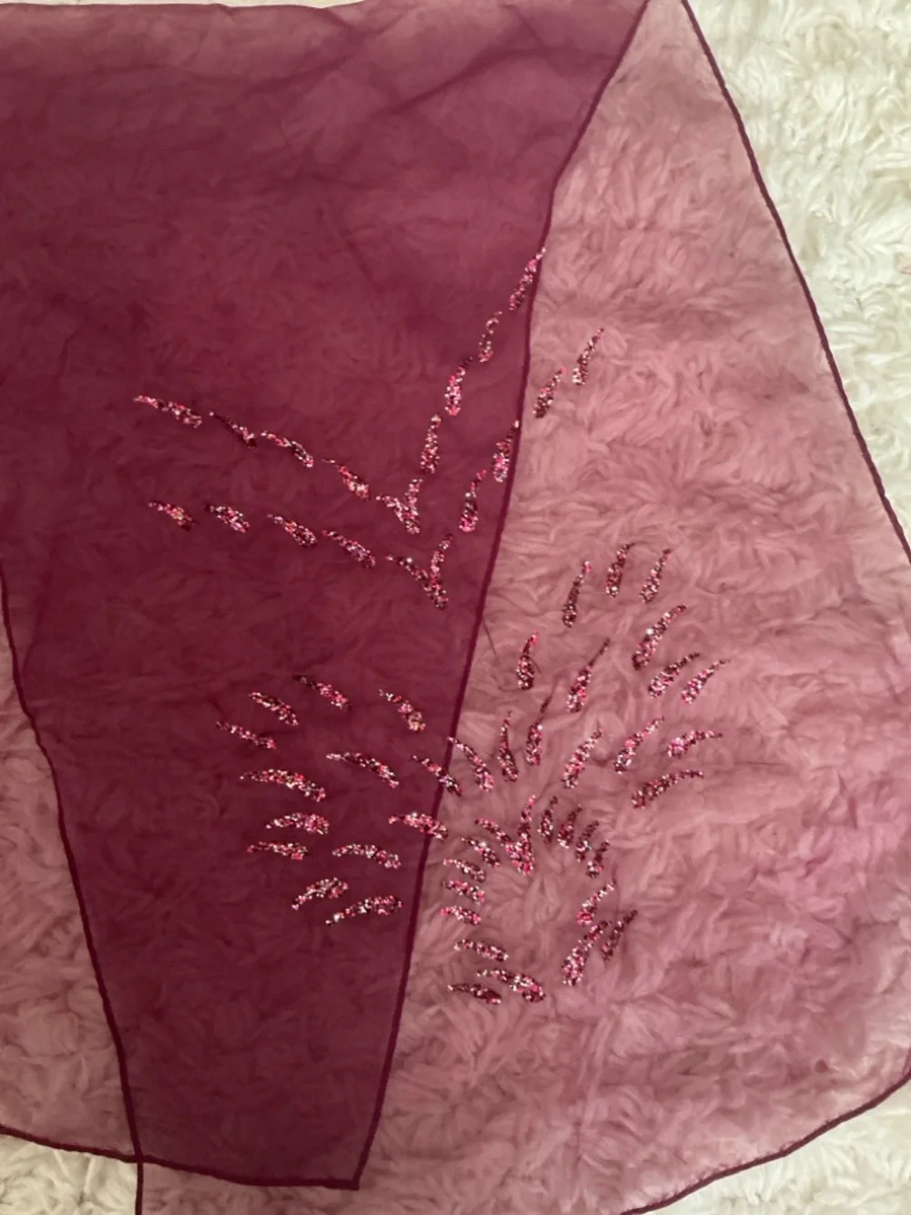VINTAGE Plum Glitzy Embellished Chiffon Scarf
